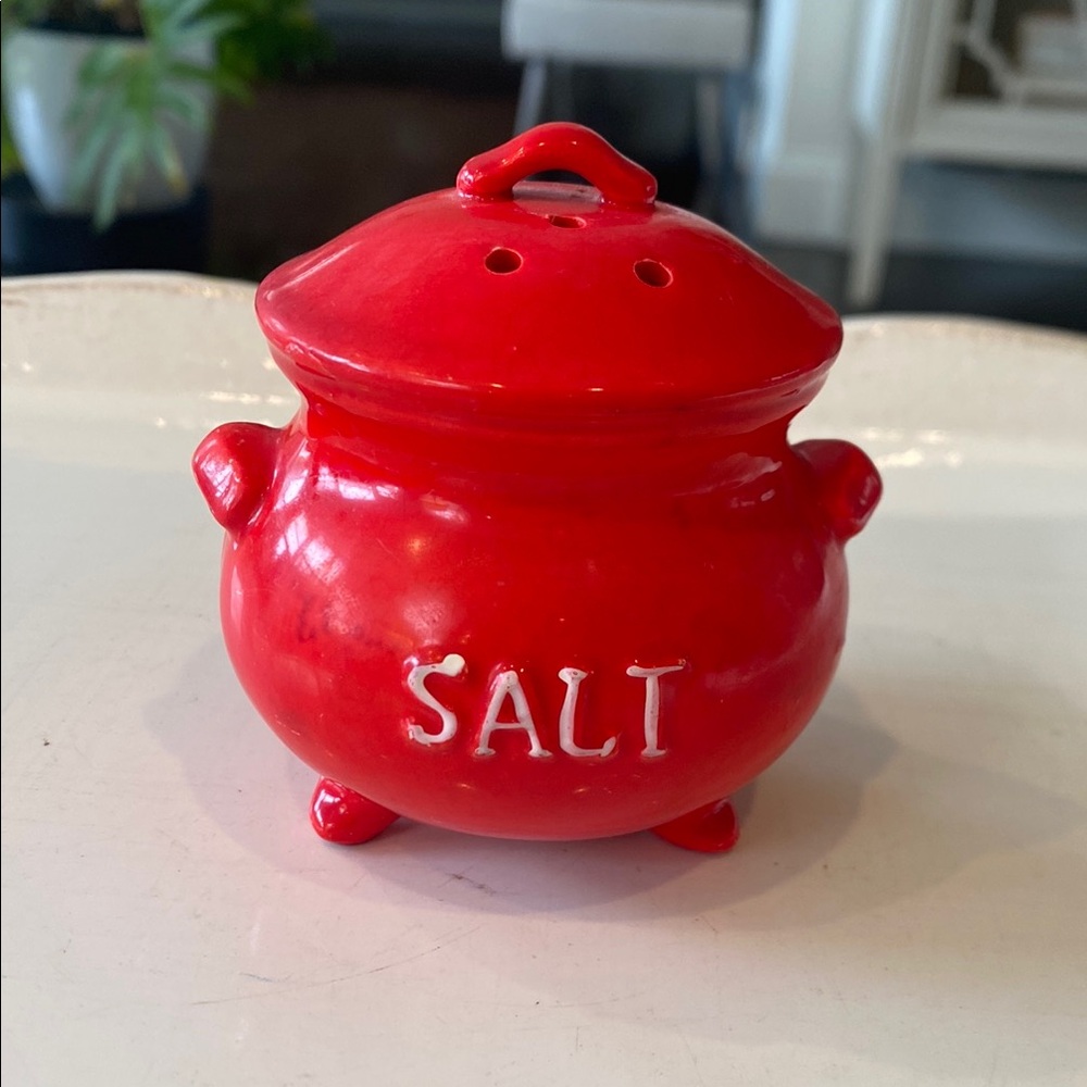 Vintage 1950s Lego Japan Red Ceramic Kettle Bean Pot Salt Shaker -